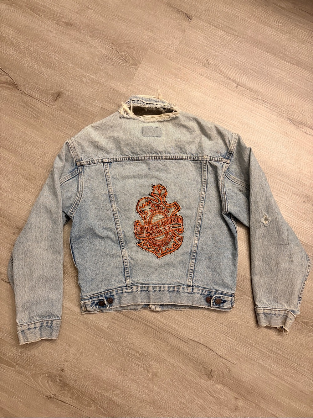Vintage Levi’s Harley Davidson Denim Trucker Jacket Distressed Biker 80s 90s